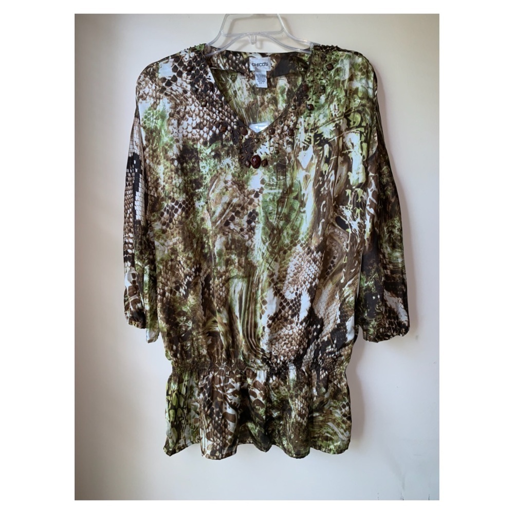 Chico’s | silky embellished neck drop waist top sz 1 (Medium) NWT